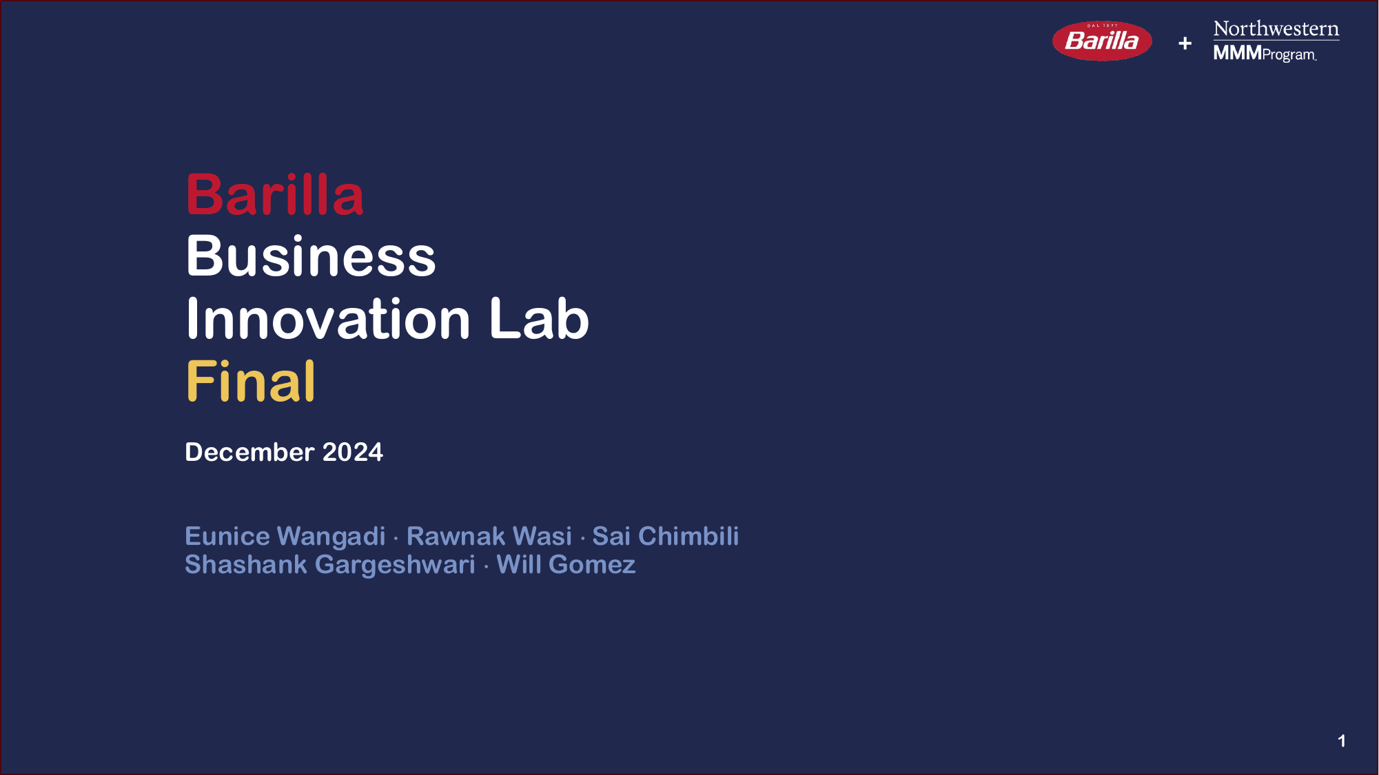 Barilla Business Innovation Lab cover slide
