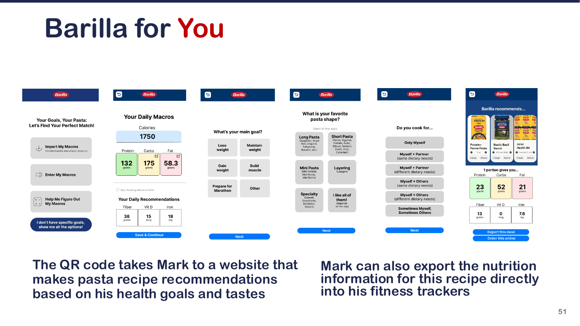 Mark using the Barilla For You recommendation web experience